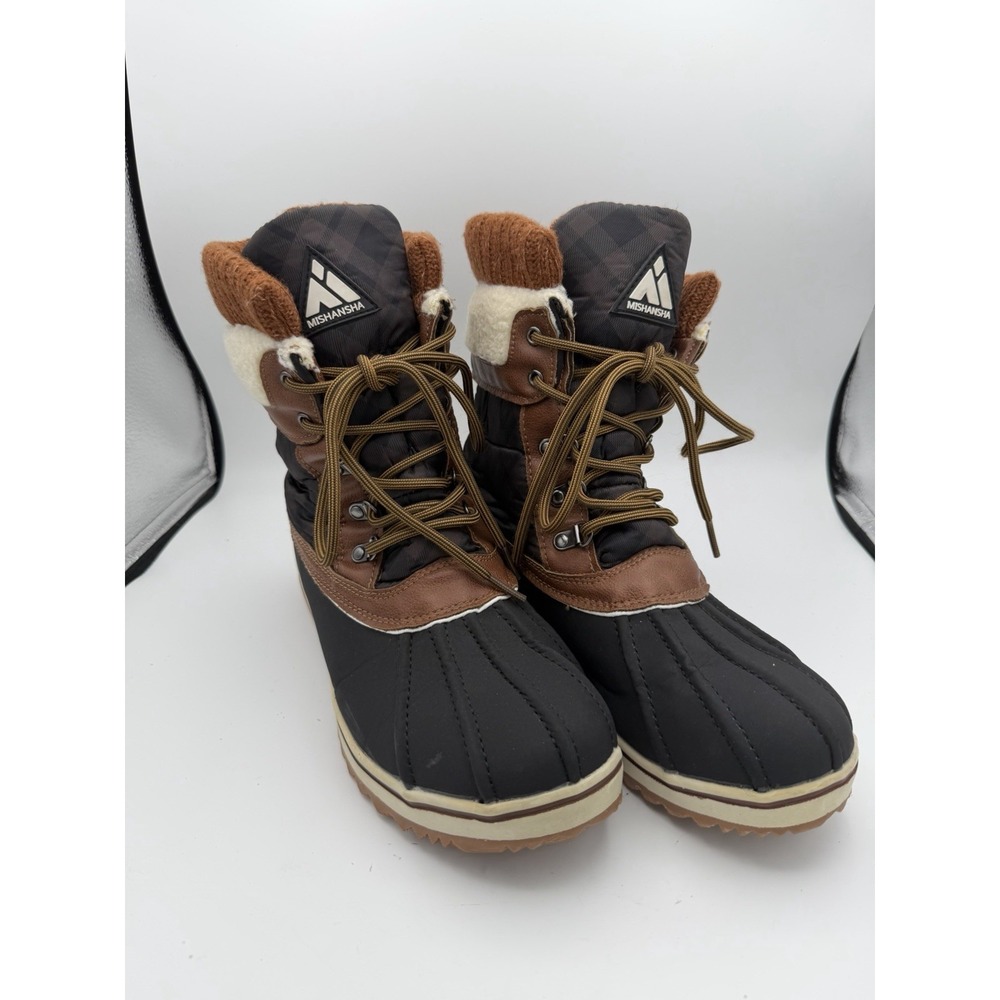 Mishansha Men's Size 9 Winter Snow Boots Faux Fur Brown Black Duck Boots.   1775